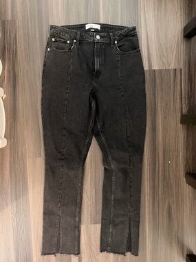Abercrombie & Fitch Washed Black High-Rise Jeans with Front Hem Slits